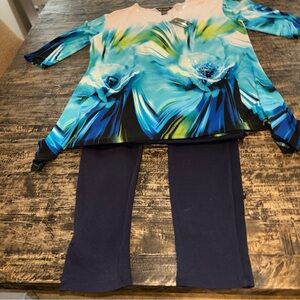 Clara Sun Woo pants set w/floral tunic L XL NWT